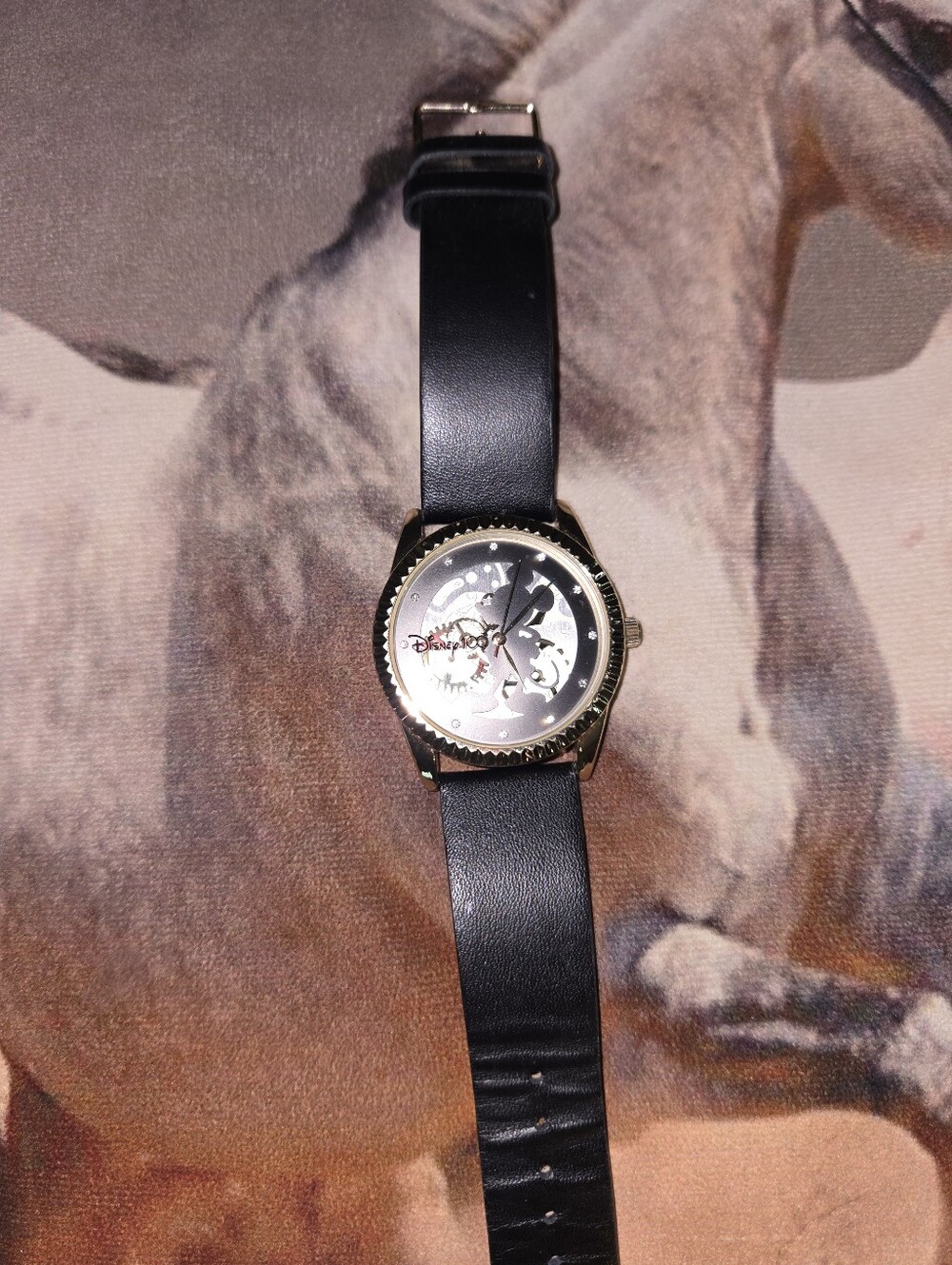 Disney Gold-Tone Case Watch with Black Strap Disneys 100th Anniversary Watch